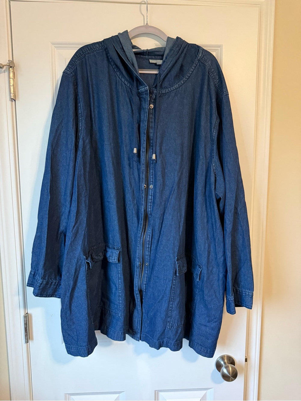 Woman Within Hooded Zip-Up Denim Jacket